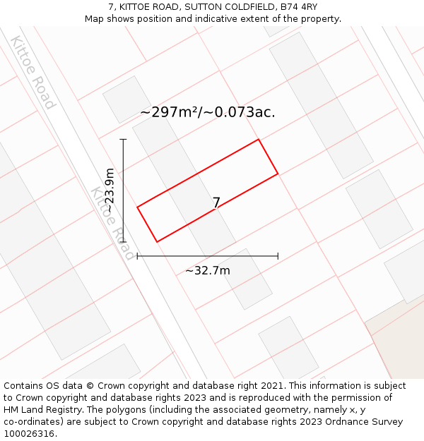 7, KITTOE ROAD, SUTTON COLDFIELD, B74 4RY: Plot and title map