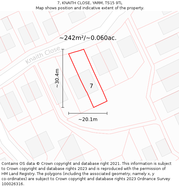 7, KNAITH CLOSE, YARM, TS15 9TL: Plot and title map
