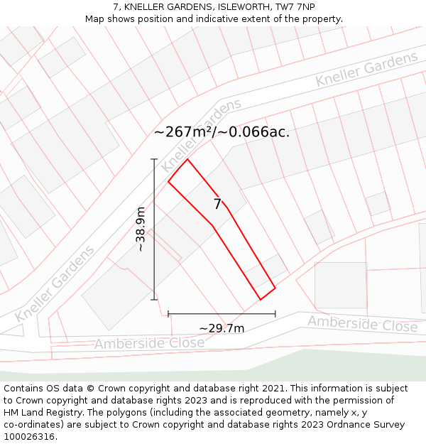 7, KNELLER GARDENS, ISLEWORTH, TW7 7NP: Plot and title map