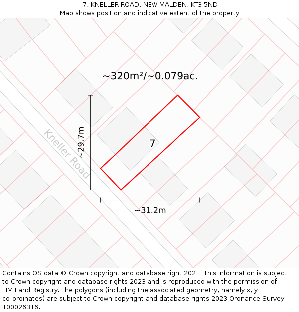 7, KNELLER ROAD, NEW MALDEN, KT3 5ND: Plot and title map