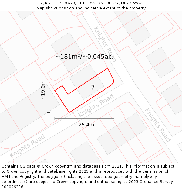 7, KNIGHTS ROAD, CHELLASTON, DERBY, DE73 5WW: Plot and title map