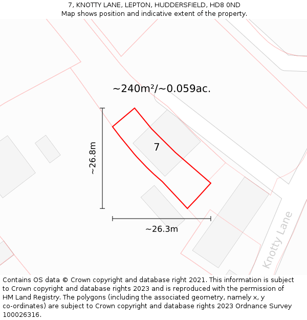 7, KNOTTY LANE, LEPTON, HUDDERSFIELD, HD8 0ND: Plot and title map