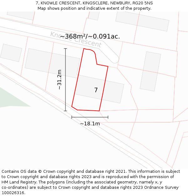 7, KNOWLE CRESCENT, KINGSCLERE, NEWBURY, RG20 5NS: Plot and title map