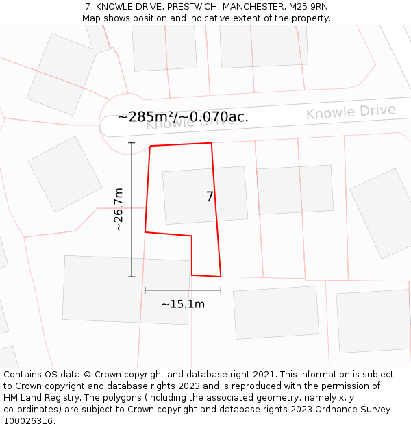 7, KNOWLE DRIVE, PRESTWICH, MANCHESTER, M25 9RN: Plot and title map