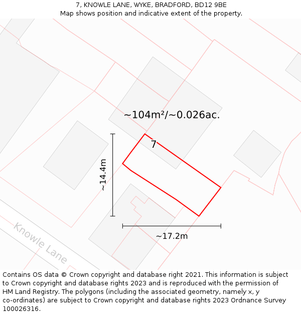 7, KNOWLE LANE, WYKE, BRADFORD, BD12 9BE: Plot and title map