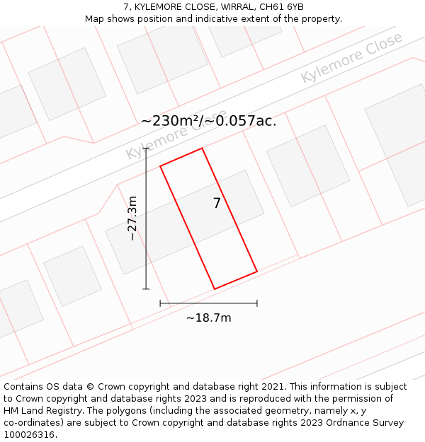 7, KYLEMORE CLOSE, WIRRAL, CH61 6YB: Plot and title map