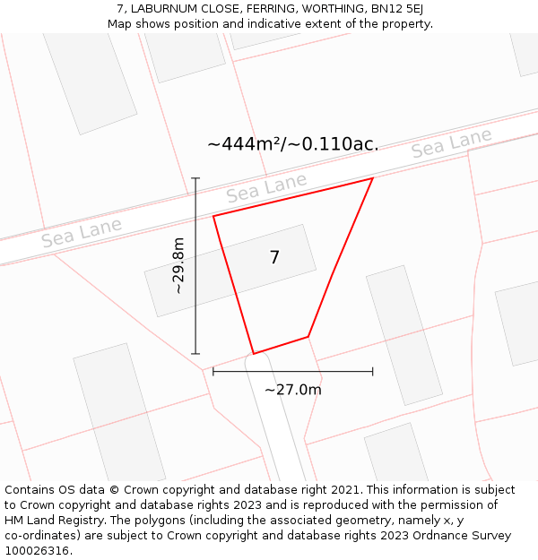7, LABURNUM CLOSE, FERRING, WORTHING, BN12 5EJ: Plot and title map