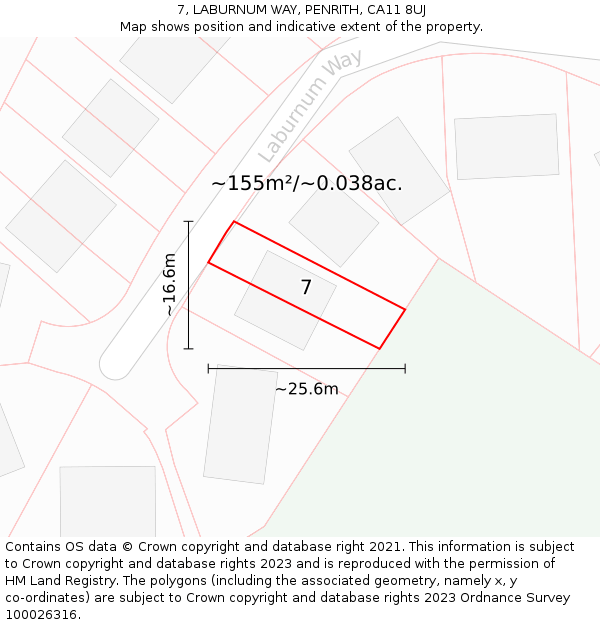 7, LABURNUM WAY, PENRITH, CA11 8UJ: Plot and title map