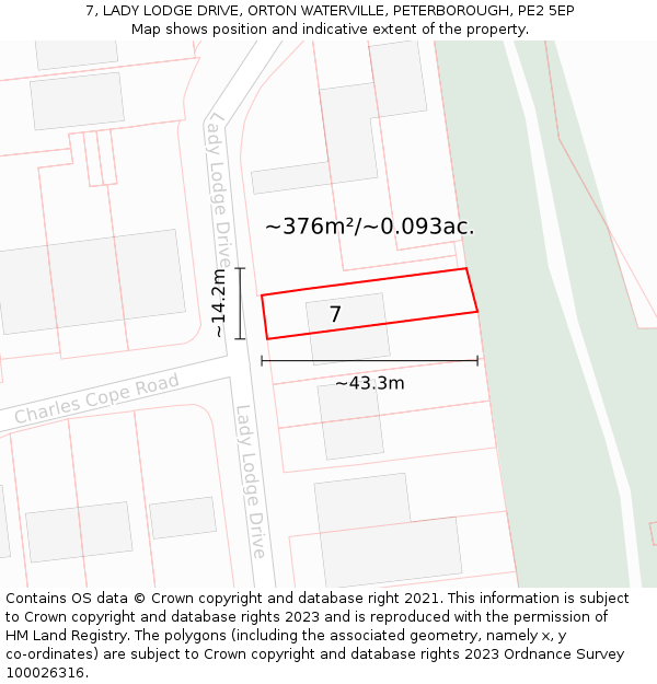 7, LADY LODGE DRIVE, ORTON WATERVILLE, PETERBOROUGH, PE2 5EP: Plot and title map