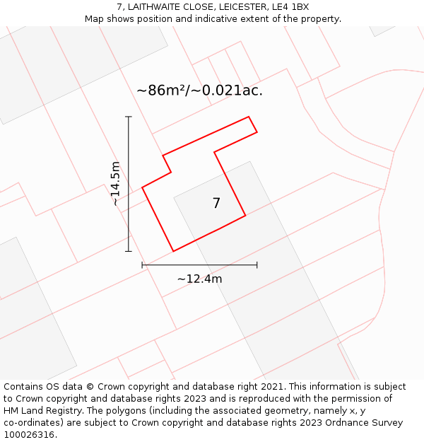 7, LAITHWAITE CLOSE, LEICESTER, LE4 1BX: Plot and title map
