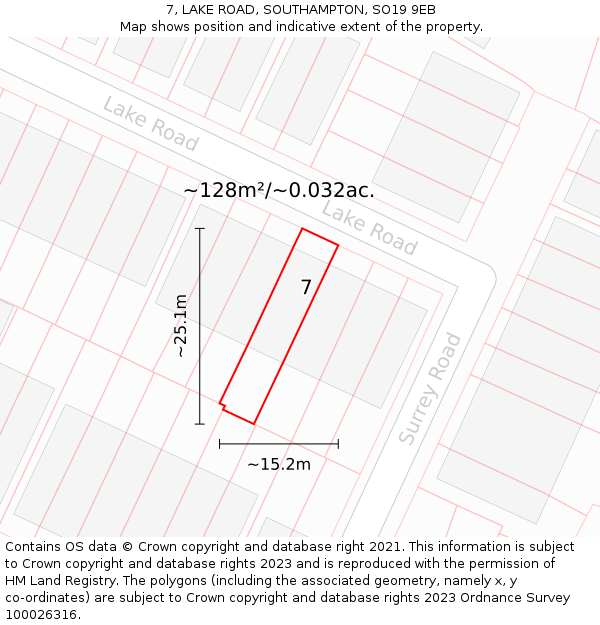 7, LAKE ROAD, SOUTHAMPTON, SO19 9EB: Plot and title map