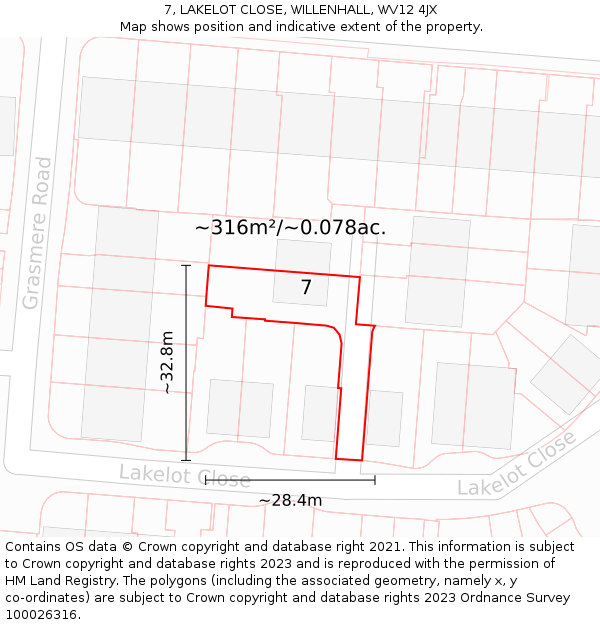 7, LAKELOT CLOSE, WILLENHALL, WV12 4JX: Plot and title map
