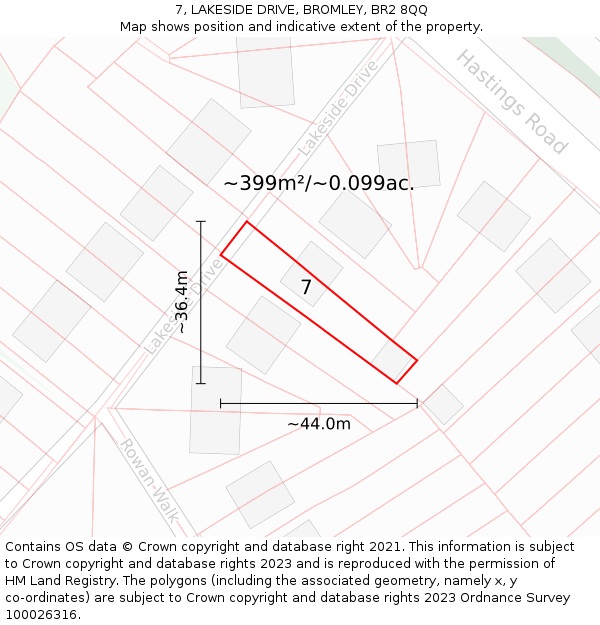 7, LAKESIDE DRIVE, BROMLEY, BR2 8QQ: Plot and title map
