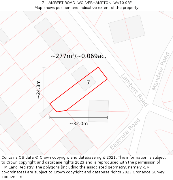 7, LAMBERT ROAD, WOLVERHAMPTON, WV10 9RF: Plot and title map