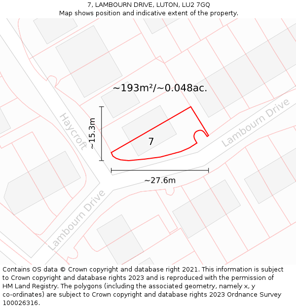 7, LAMBOURN DRIVE, LUTON, LU2 7GQ: Plot and title map