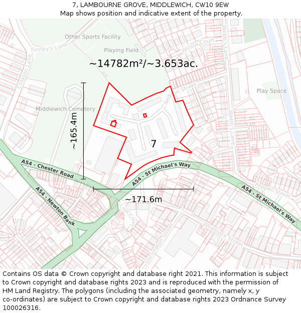 7, LAMBOURNE GROVE, MIDDLEWICH, CW10 9EW: Plot and title map