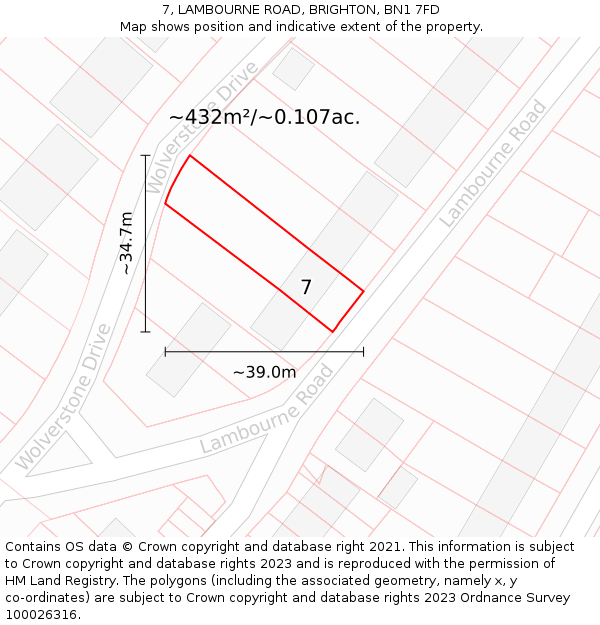 7, LAMBOURNE ROAD, BRIGHTON, BN1 7FD: Plot and title map