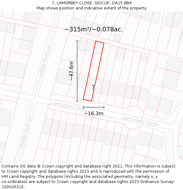 7, LAMORBEY CLOSE, SIDCUP, DA15 8BA: Plot and title map