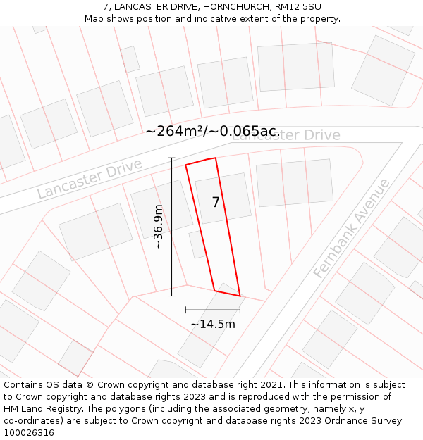 7, LANCASTER DRIVE, HORNCHURCH, RM12 5SU: Plot and title map
