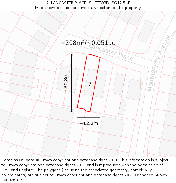 7, LANCASTER PLACE, SHEFFORD, SG17 5UF: Plot and title map