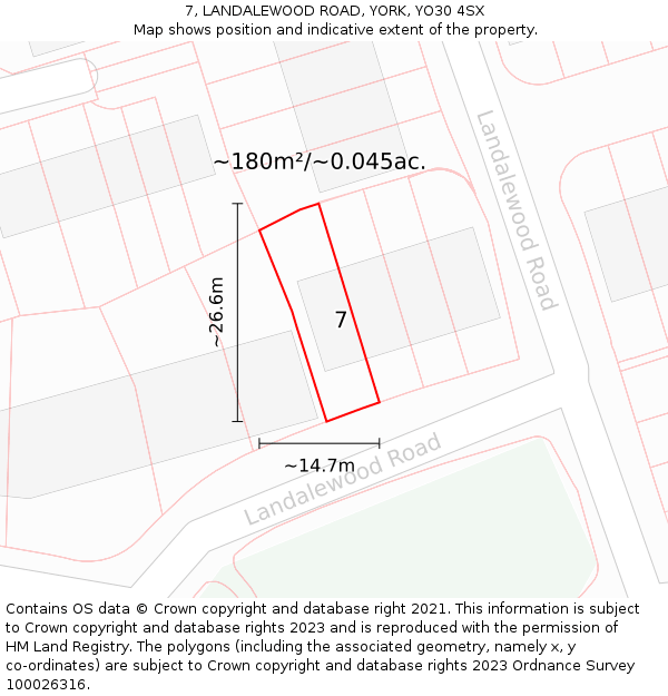 7, LANDALEWOOD ROAD, YORK, YO30 4SX: Plot and title map