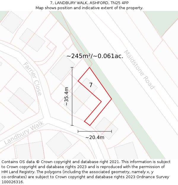 7, LANDBURY WALK, ASHFORD, TN25 4PP: Plot and title map