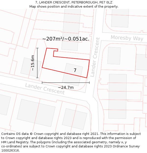 7, LANDER CRESCENT, PETERBOROUGH, PE7 0LZ: Plot and title map