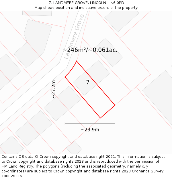7, LANDMERE GROVE, LINCOLN, LN6 0PD: Plot and title map
