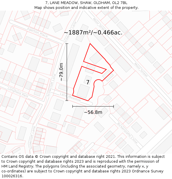 7, LANE MEADOW, SHAW, OLDHAM, OL2 7BL: Plot and title map