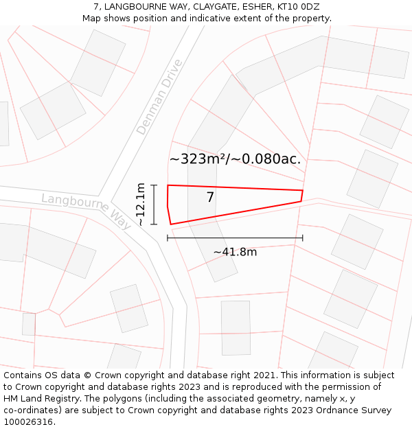 7, LANGBOURNE WAY, CLAYGATE, ESHER, KT10 0DZ: Plot and title map