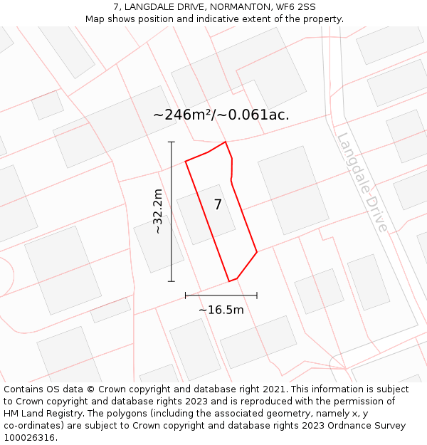7, LANGDALE DRIVE, NORMANTON, WF6 2SS: Plot and title map