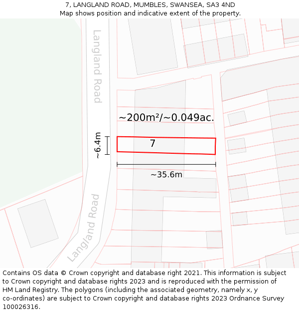 7, LANGLAND ROAD, MUMBLES, SWANSEA, SA3 4ND: Plot and title map