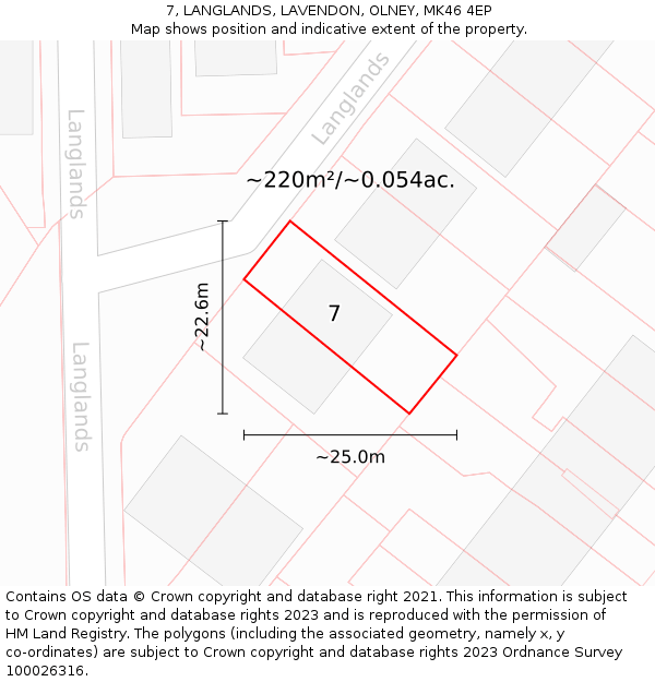 7, LANGLANDS, LAVENDON, OLNEY, MK46 4EP: Plot and title map