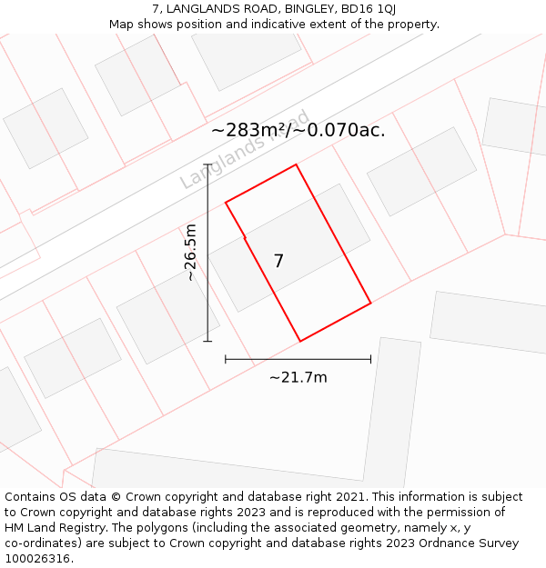 7, LANGLANDS ROAD, BINGLEY, BD16 1QJ: Plot and title map