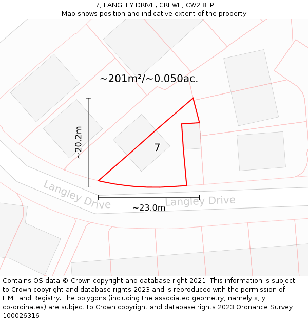 7, LANGLEY DRIVE, CREWE, CW2 8LP: Plot and title map