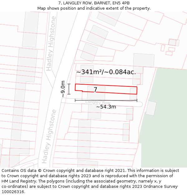 7, LANGLEY ROW, BARNET, EN5 4PB: Plot and title map