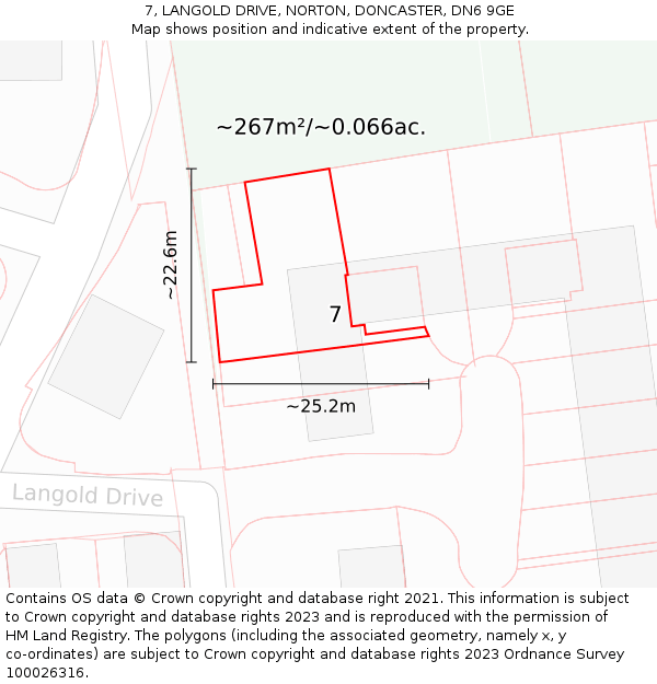 7, LANGOLD DRIVE, NORTON, DONCASTER, DN6 9GE: Plot and title map