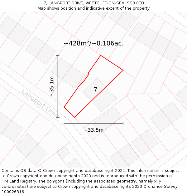 7, LANGPORT DRIVE, WESTCLIFF-ON-SEA, SS0 0EB: Plot and title map