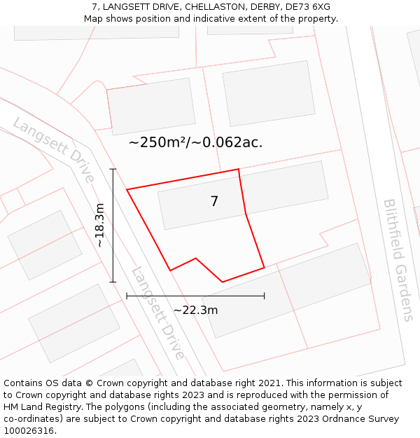 7, LANGSETT DRIVE, CHELLASTON, DERBY, DE73 6XG: Plot and title map