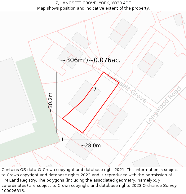 7, LANGSETT GROVE, YORK, YO30 4DE: Plot and title map