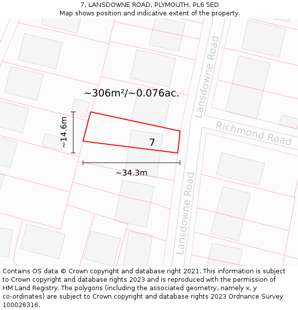 7, LANSDOWNE ROAD, PLYMOUTH, PL6 5ED: Plot and title map