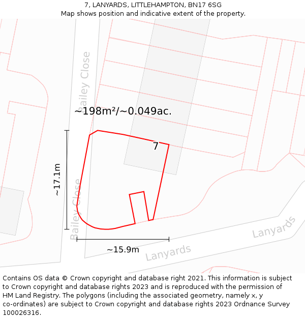 7, LANYARDS, LITTLEHAMPTON, BN17 6SG: Plot and title map