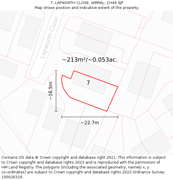 7, LAPWORTH CLOSE, WIRRAL, CH46 6JP: Plot and title map