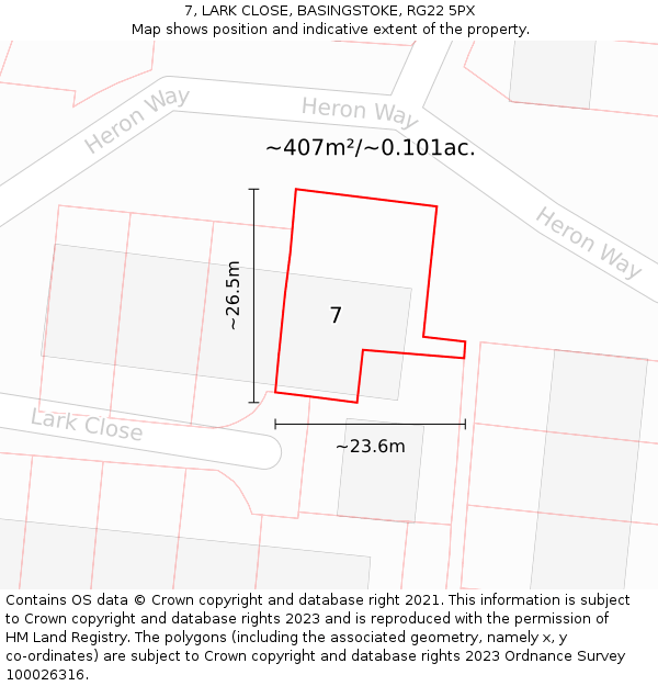 7, LARK CLOSE, BASINGSTOKE, RG22 5PX: Plot and title map