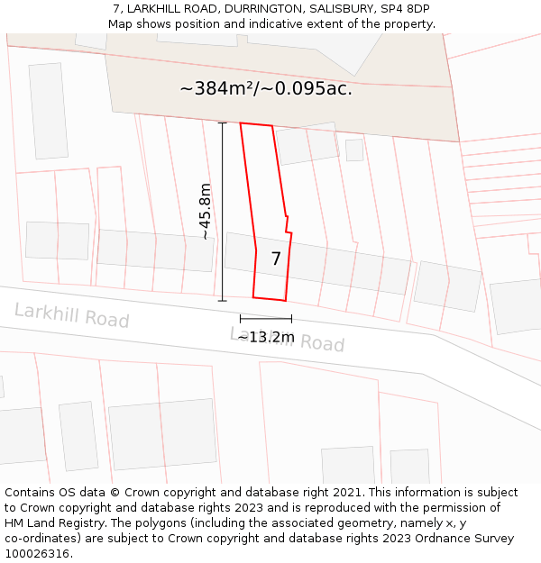 7, LARKHILL ROAD, DURRINGTON, SALISBURY, SP4 8DP: Plot and title map
