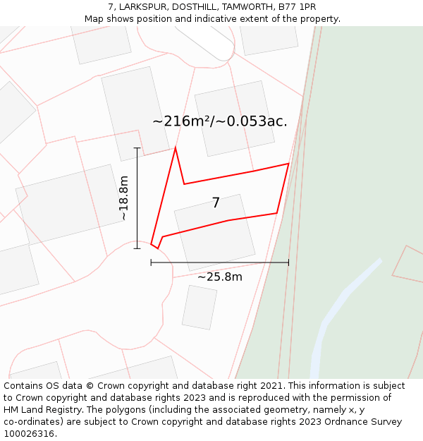 7, LARKSPUR, DOSTHILL, TAMWORTH, B77 1PR: Plot and title map