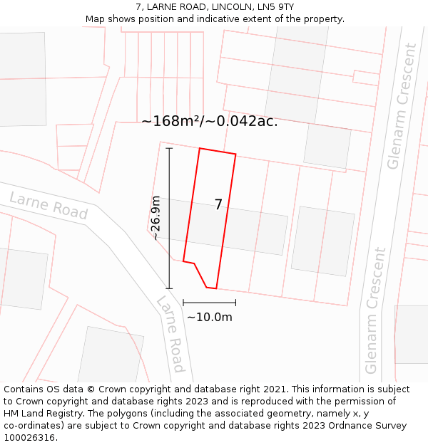 7, LARNE ROAD, LINCOLN, LN5 9TY: Plot and title map