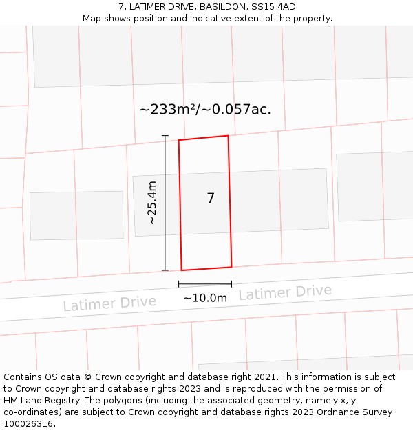 7, LATIMER DRIVE, BASILDON, SS15 4AD: Plot and title map