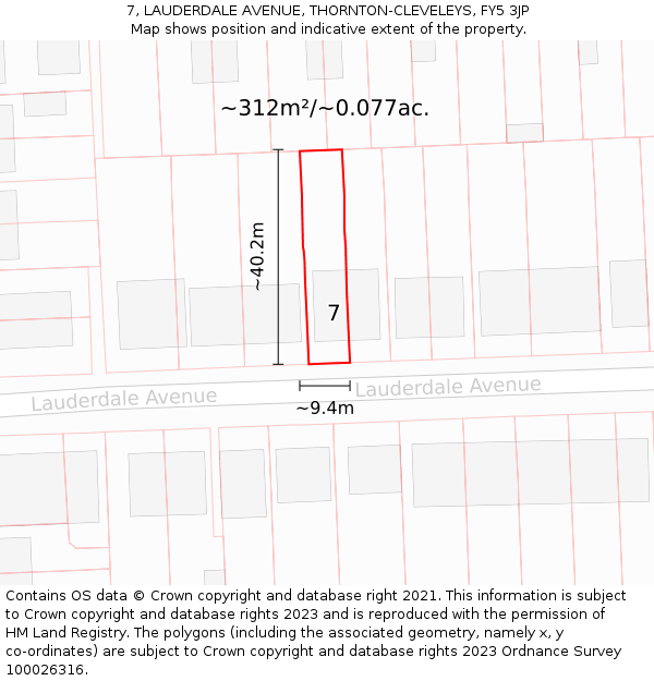 7, LAUDERDALE AVENUE, THORNTON-CLEVELEYS, FY5 3JP: Plot and title map