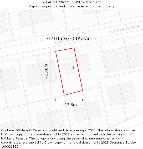 7, LAUREL GROVE, BINGLEY, BD16 2RY: Plot and title map